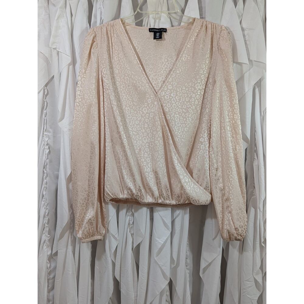 Sincerely Jules Satin Leopard Wrap Blouse in Champagne Small